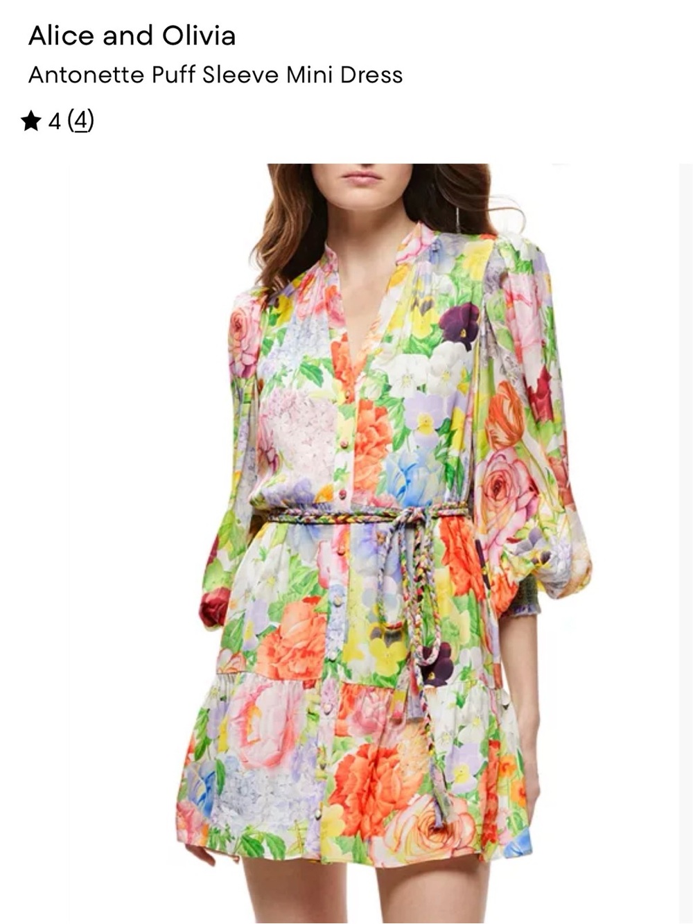 Alice + Olivia Multicolor Floral Puff Sleeve Mini Dress
